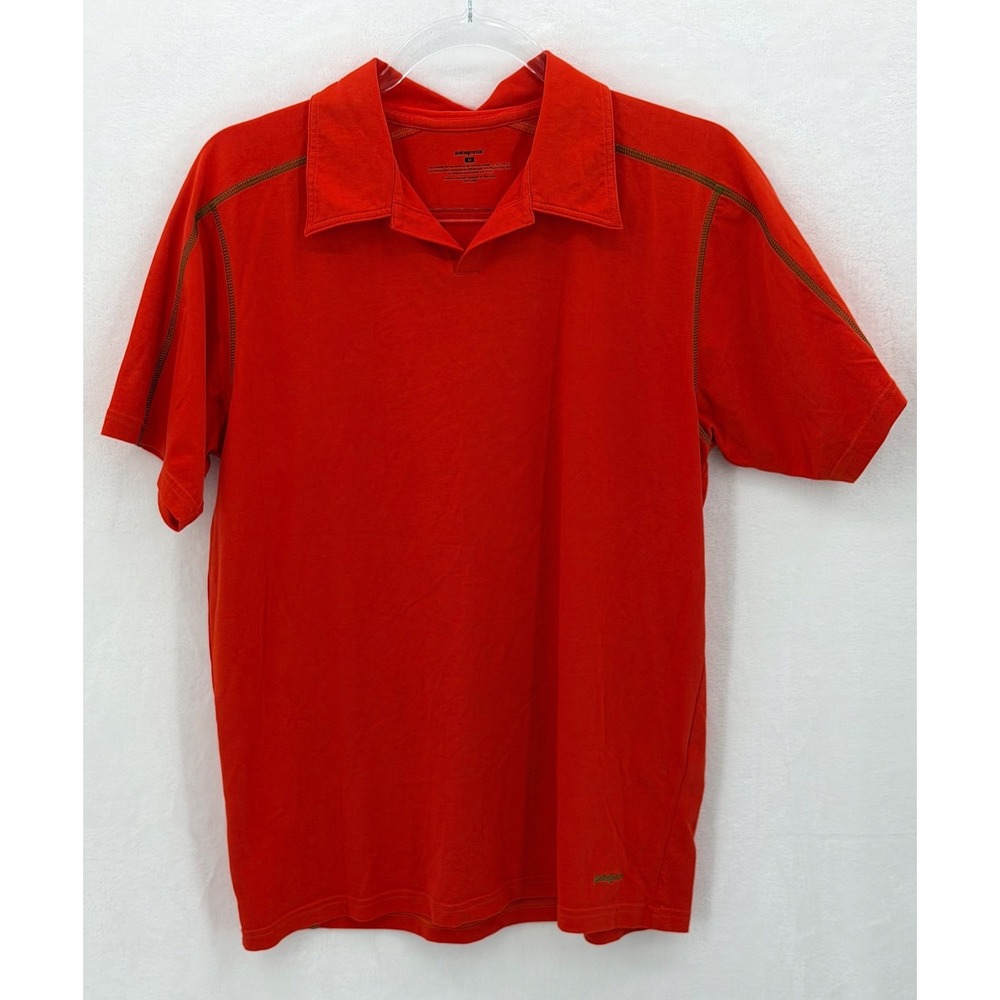 Patagonia Polo Shirt Mens Medium Orange Stretch Organic Cotton Casual Summer